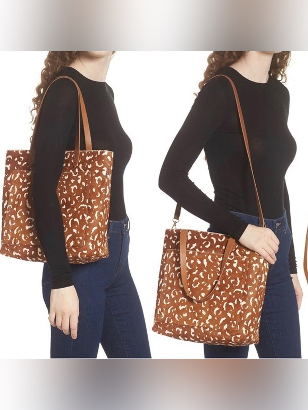 Madewell Brown and White Transport Leopard-Print Calf Hair Tote - Picture 2 of 13
